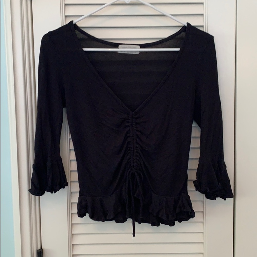 Black crop top - scrunching, ruffle, & bow detail